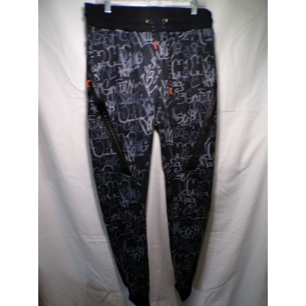 X Large Men's XL Jogger Sweatpants Black Graffiti Print Zip Pockets
